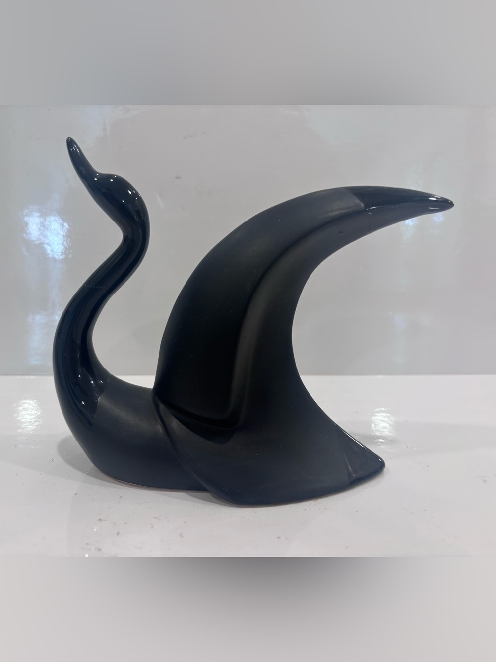 Vintage Mid-Century Modern Abstract Swan Ceramic Sculpture Blue Black MCM Decor